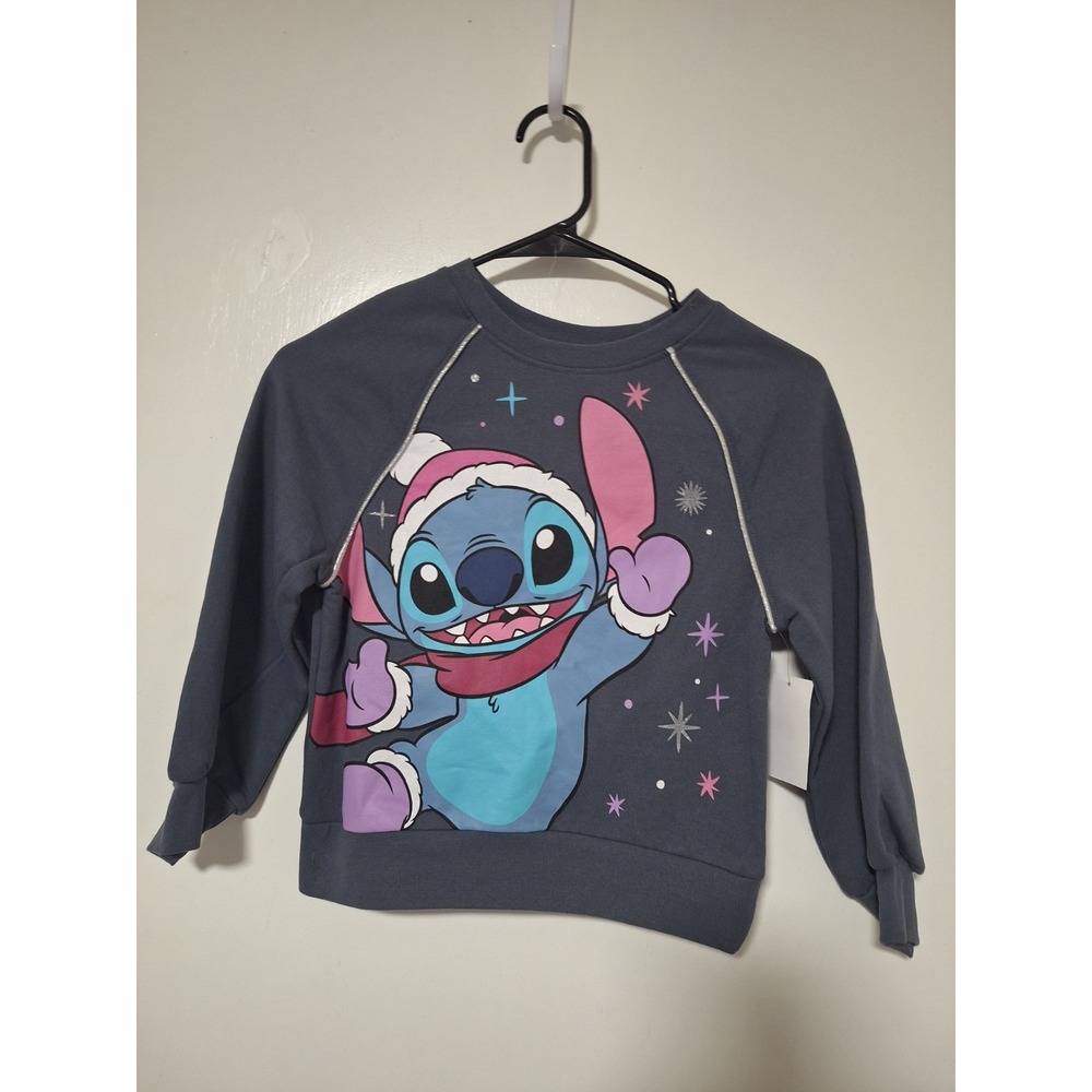 Disney Stitch Girls Sweatshirt Size S 6 6X Grey Walmart Santa Christmas NWT